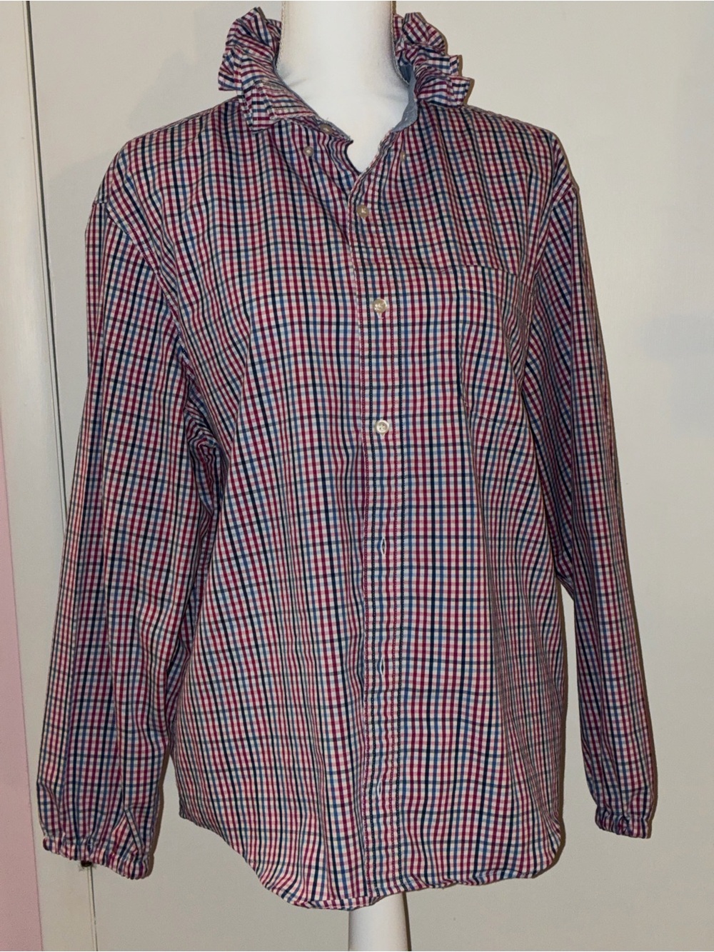 Up cycled ruffled collar Girly shirt - Picture 2 of 6